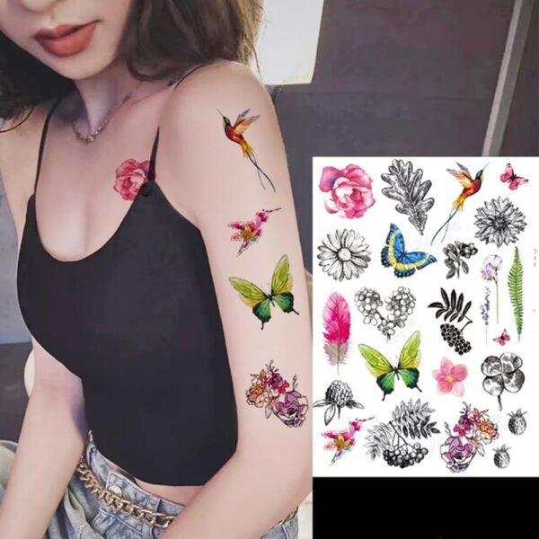 S.A.V.I Mix Butterfly & Birds Temporary Tattoo - Colorful, 21x15cm - For Men & Women