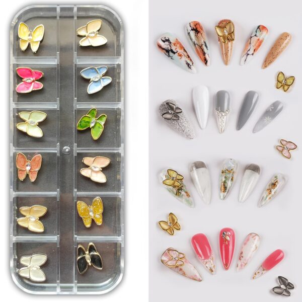 S.A.V.I 12 PCs 3D Enamel Big Butterfly Nail Art – Multicolor DIY Manicure Decor