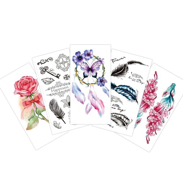 S.A.V.I Temporary Tattoo Stickers - 5pcs Combo Dreamcatcher, Feathers, Flowers, Key, Butterflies – For Men & Women (10.5x6cm)