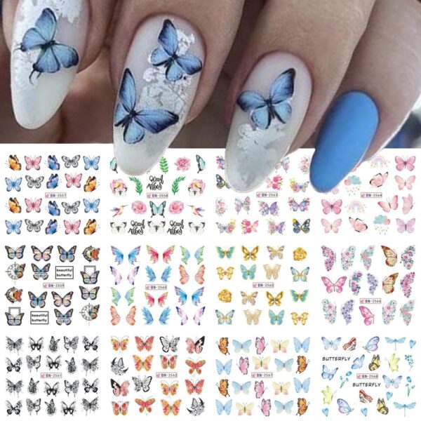 S.A.V.I Butterfly Flower Nail Decals – 12 Sheet Water Transfer Art Stickers for DIY Manicure
