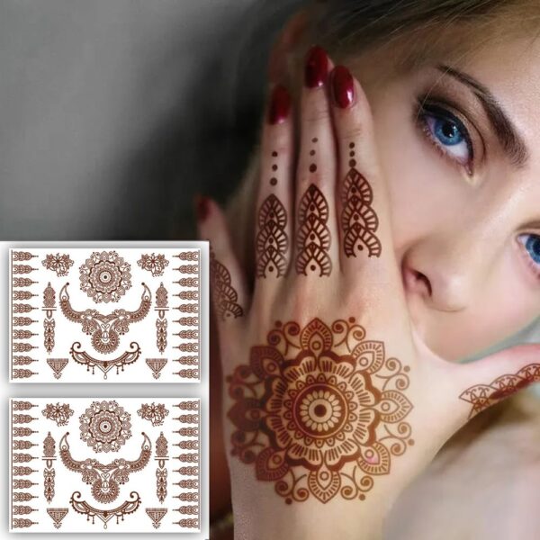 S.A.V.I 2 Sheets - Henna Tattoo Stickers, Waterproof Natural Mehendi, Perfect for Women's Hands & Arms - 21x15cm