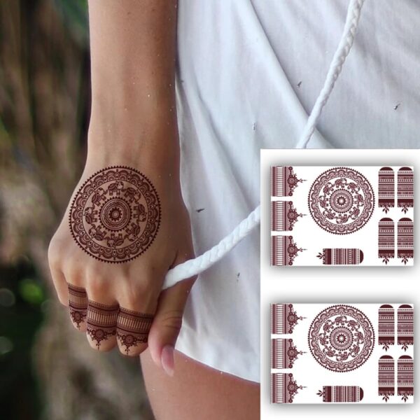 S.A.V.I 2 Sheets of Henna Mehendi Temporary Tattoos Waterproof, 21x15cm - Natural Color for Women’s Hands & Arms