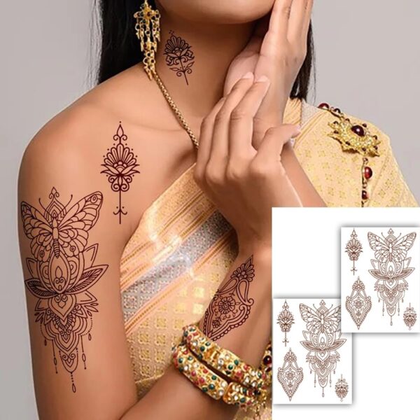 S.A.V.I 2 Sheets Natural Mehendi Henna Tattoo Stickers Waterproof (21x15cm) for Women's Hands & Arms