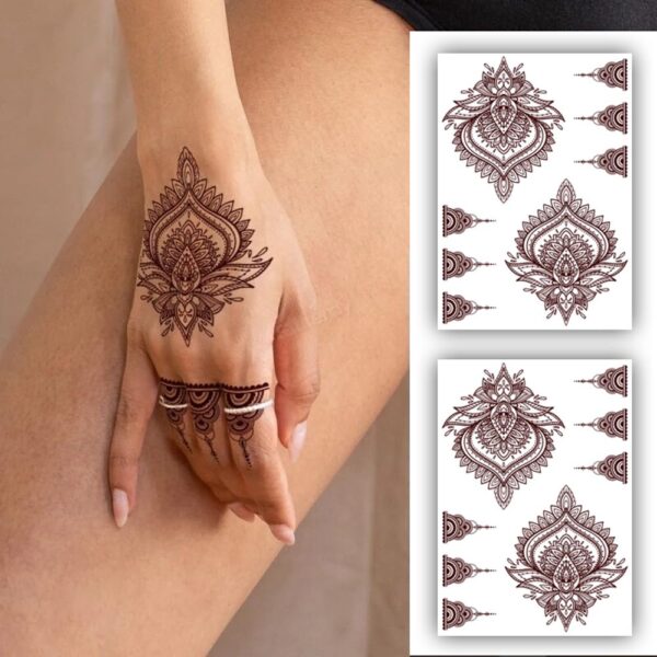 S.A.V.I 2 Sheets - Henna Mehendi Tattoo Stickers, Waterproof, Natural Color, Women's Hands & Body - 21x15cm
