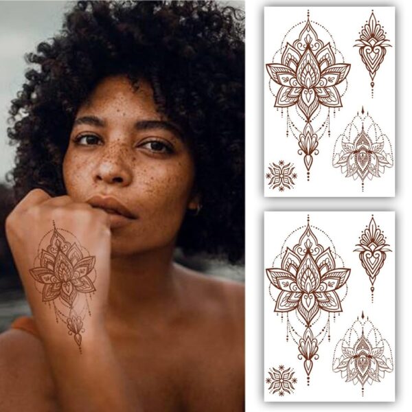 S.A.V.I 2 Sheets - Premium Henna Tattoo Stickers, Waterproof Mehendi, 21x15cm - Natural Look for Women