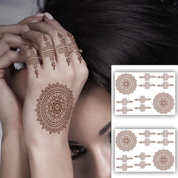 S.A.V.I 2-Pack Natural Mehendi Waterproof Henna Tattoo Stickers for Women, Lasting Hand & Arm Design - 21x15cm