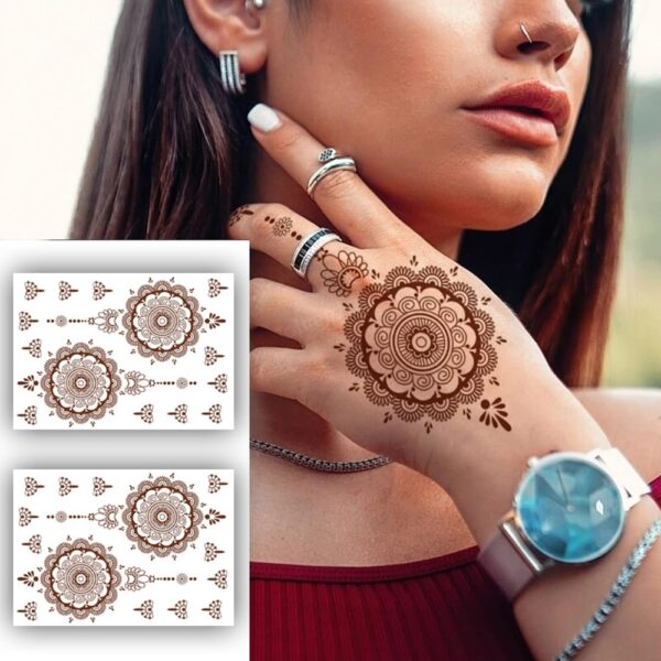 S.A.V.I 2 Sheets - Henna Mehendi Tattoo Stickers, Waterproof, Natural Color, 21x15cm