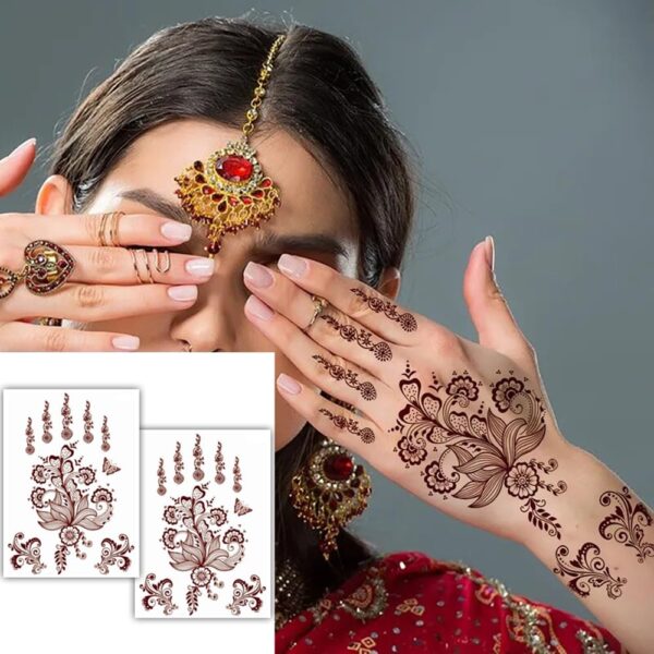 S.A.V.I 2 Sheets | Henna Mehendi Temporary Tattoo Stickers | Waterproof Natural Color | Women’s Hand, Arm & Body Decor | 21x15cm