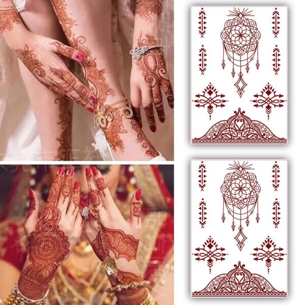 S.A.V.I 2 Sheets- Natural Mehendi Henna Tattoo Stickers, Waterproof, 21x15cm - Elegant Designs for Women's Hands & Arms