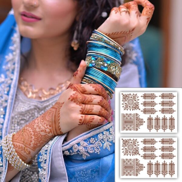S.A.V.I (2 Sheets) Premium Mehendi Henna Tattoo Stickers Waterproof Natural Color for Women's Hands & Arms – 21x15cm