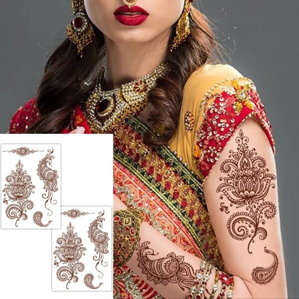 S.A.V.I 2 Sheets - Mehendi Henna Tattoo Stickers, Waterproof Natural Color, Ideal for Women's Hands & Arms - 21x15cm