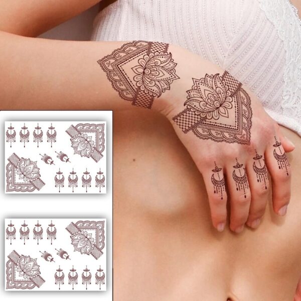 S.A.V.I 2 Sheets | Henna Mehendi Tattoo Stickers | Waterproof | Natural Color | 21x15cm