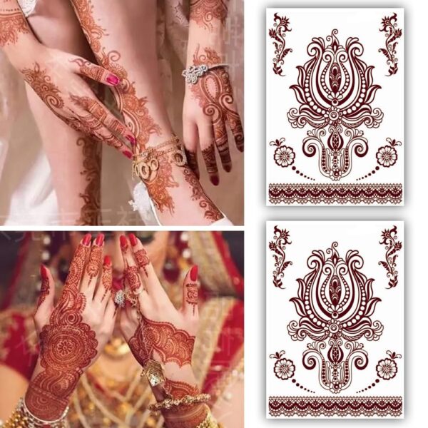 S.A.V.I 2 Sheets | Heena Temporary Tattoo Stickers | Natural Mehendi Color | Waterproof | 21x15cm | For Women Hands & Body
