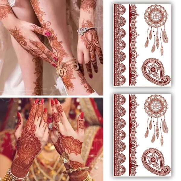 S.A.V.I 2 Sheets of Henna Mehndi Temporary Tattoo Stickers - Waterproof for Women Hands & Arms, 21x15cm