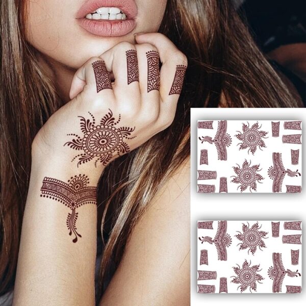 S.A.V.I 2 Sheets - Mehendi Tattoo Stickers, Waterproof Henna Designs, Natural Color, 21x15cm for Women's Hands & Arms