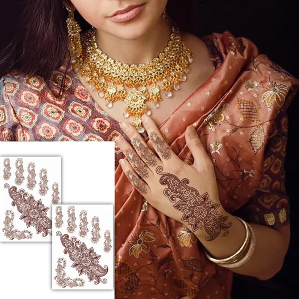 S.A.V.I 2 Sheets, Natural Mehendi Henna Tattoo Stickers - Waterproof, 21x15cm for Women's Hands & Body