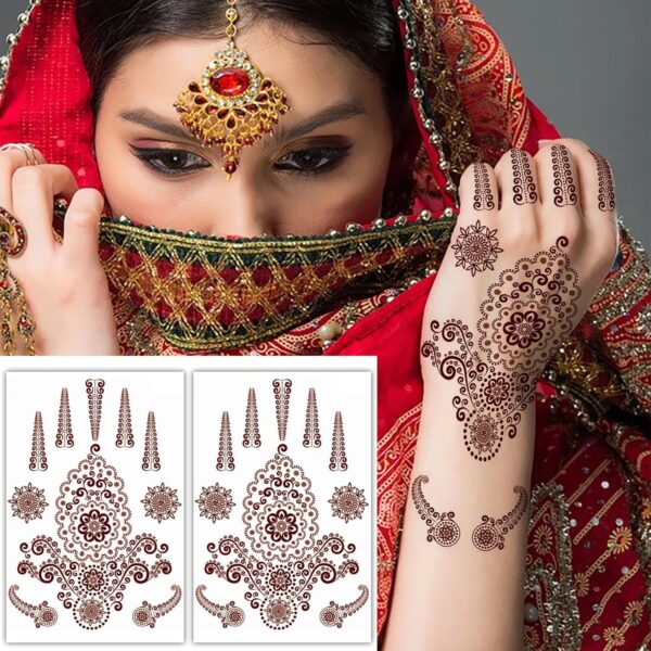 S.A.V.I 2 Sheets Mehndi Tattoo Stickers, Waterproof Henna for Women's Hands & Body, 21x15cm