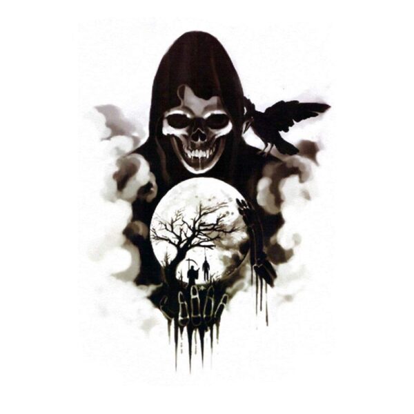 S.A.V.I 3D Temporary Tattoo Scary Skull Ghost Horror Crow Dark Clouds Moon Design Size 21x15CM - 1PC