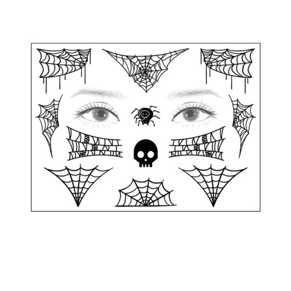 S.A.V.I Spider & Skull Web Face Body Temporary Tattoo Stickers, Eye Decoration, Halloween, Spiders Cobweb Tattoo Designs For Face Makeup, Men Girls Boys Women Size 12.5x17cm