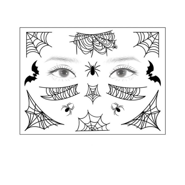 S.A.V.I Bats & Spider Web Face Body Temporary Tattoo Stickers, Eye Decoration, Halloween, Spiders Cobweb Tattoo Designs For Face Makeup, Men Girls Boys Women Size 12.5x17cm