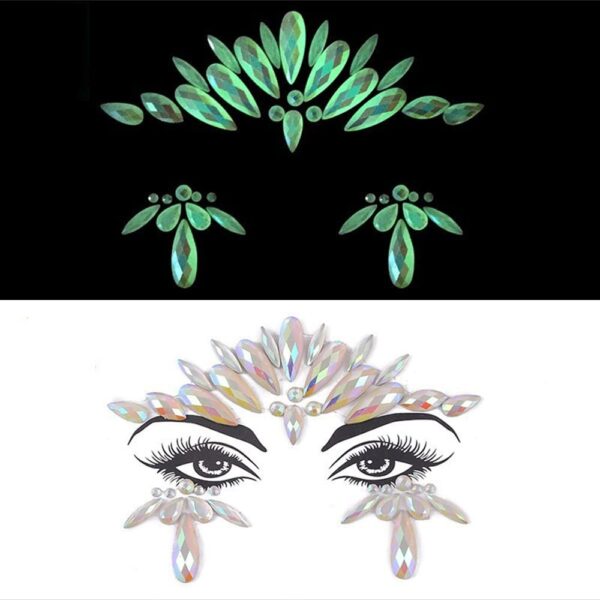 S.A.V.I 3D Glow in the Dark Face Gems Luminous Crystal Sticker Tattoo Rhinestone Decoration for Women Girls Events Parties Clubs Weddings