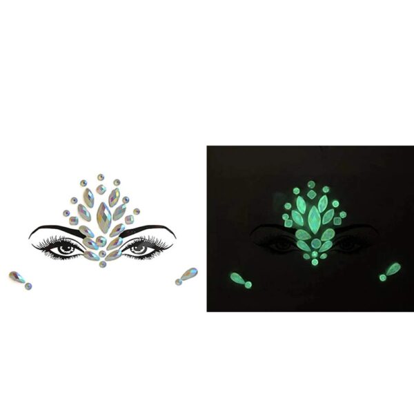 S.A.V.I 3D Glow in the Dark Luminous Face Gems Acrylic Crystal Fluorescent Stickers Rave Eyes Decoration Rhinestone Diamond Forehead Eyebrows Self-adhesive Sticker for Women, 1 Sheet