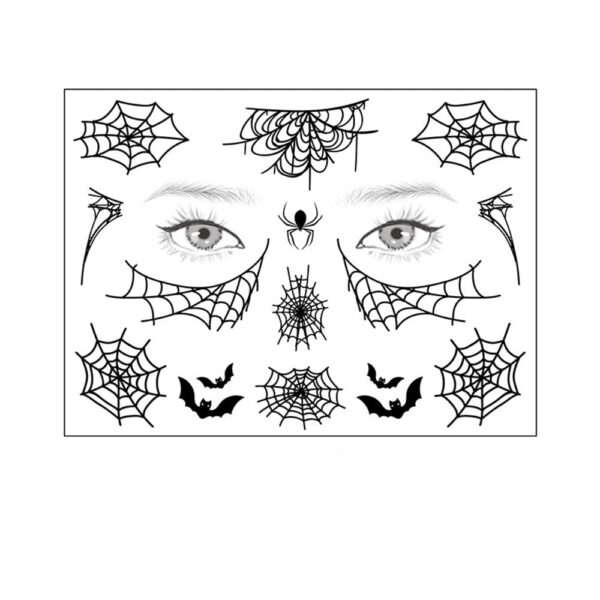 S.A.V.I Spider & Bats Web Face Body Temporary Tattoo Stickers, Eye Decoration, Halloween, Spiders Cobweb Tattoo Designs For Face Makeup, Men Girls Boys Women Size 12.5x17cm