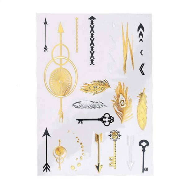 S.A.V.I 3D Temporary Tattoo Golden And Silver Metallic Sticker Colourful Butterflies Swans Peacock Design Size 21x15CM - 1PC. (65), Gold, 4 g