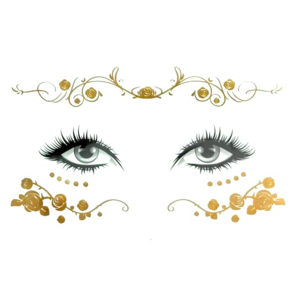 S.A.V.I Golden Face Temporary Tattoos - Achieve a Stunning Look with Ease, Natural Appearance, Long-lasting, and Simple Removal Featuring Rose Flowers