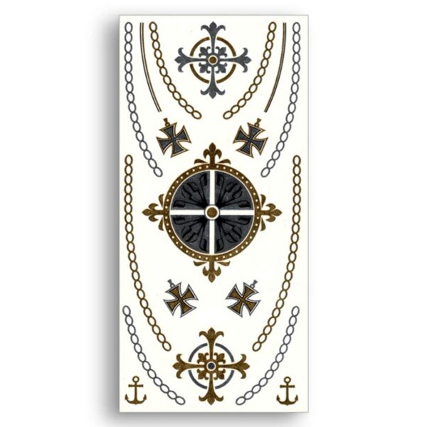 S.A.V.I 3D Temporary Tattoo Golden And Silver Metallic Sticker Cross Chains Anchor Wrist Arm Design Size 21x10CM - 1PC.