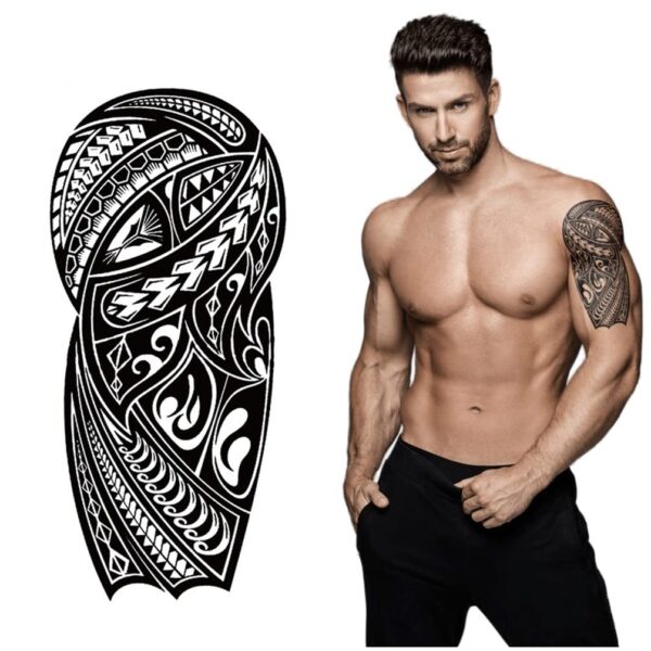S.A.V.I 3D Temporary Tattoo For Men and Women, Realistic Tattoos Stickers, Totem Tribal Cool Design, Black Color, For Unisex, Size -21x10CM