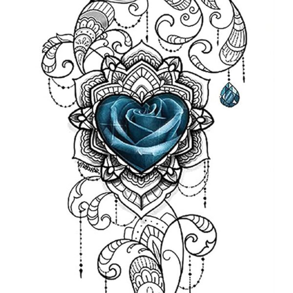 S.A.V.I Temporary Tattoo Stickers, Blue Rose Blue Diamond Hanging Pattern For Men, Women Size 21x11cm - 1Pc.