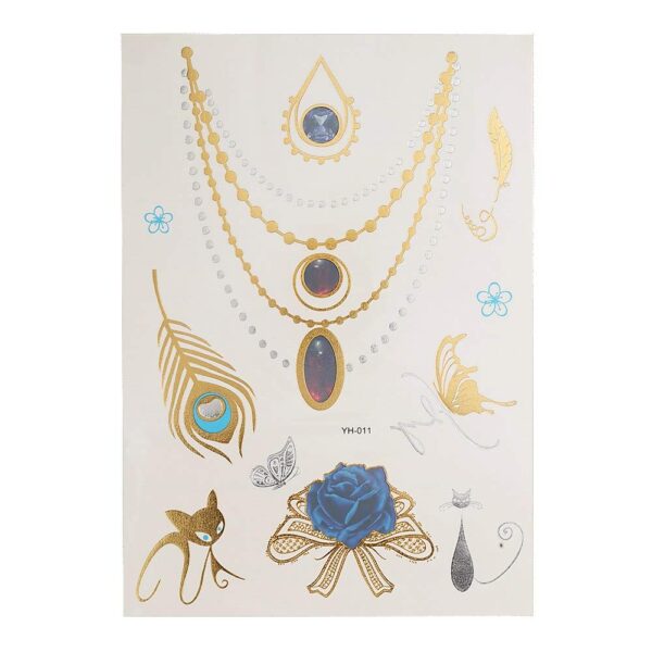 S.A.V.I 3D Temporary Tattoo Golden and Silver Metallic Sticker Virtual Beach Necklace With Leaves Design Size 21x15cm - 1pc. (11), Gold, 2 g