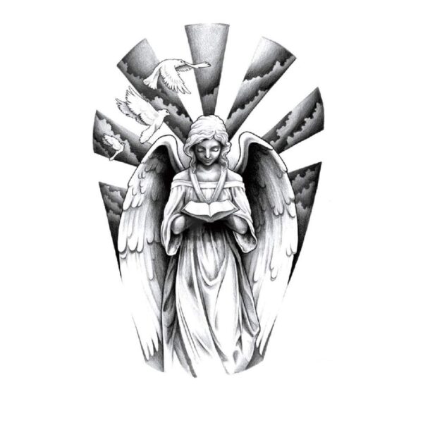 S.A.V.I 3D Temporary Tattoo Roaring Goddess Wings Flying Birds Feather Design, Black