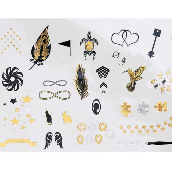 S.A.V.I 3D Temporary Tattoo Golden and Silver Metallic Sticker Wrist Arm Peacock Feathers Design Size 21x15cm - 1pc. (60), Gold, 22 g