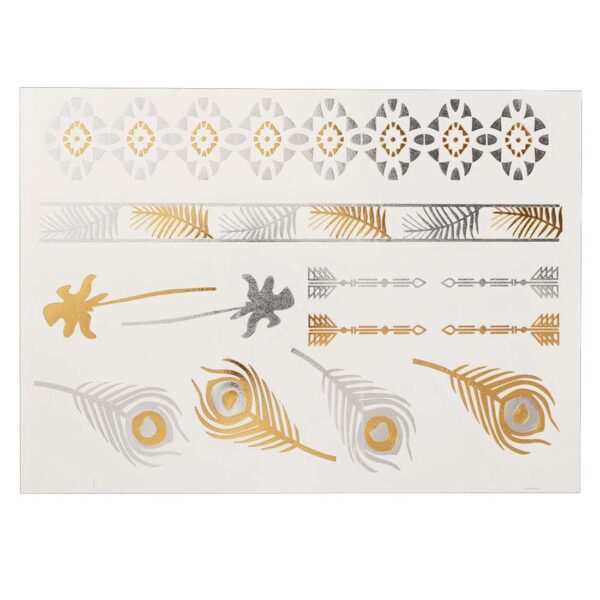 S.A.V.I 3D Temporary Tattoo Golden and Silver Metallic Sticker Colourful Butterflies Swans Peacock Design Size 21x15cm - 1pc. (15-1), Gold, 2 g