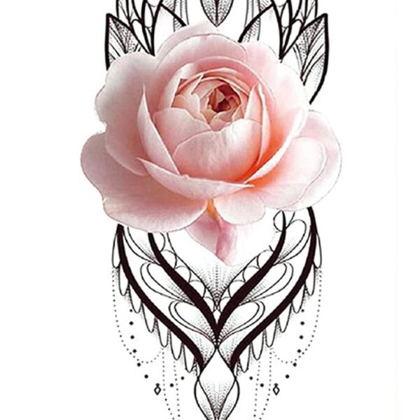 S.A.V.I Temporary Tattoo Stickers, Big Pink Rose Flower Pattern For Men, Women Size 21x11cm - 1Pc.
