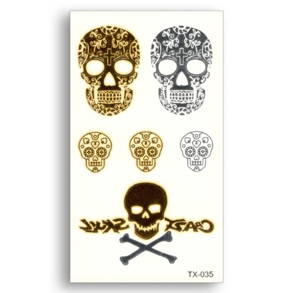 S.A.V.I 3D Temporary Tattoo Golden And Silver Metallic Sticker Skulls Danger Sign Design Size 10.5x6CM - 1PC.