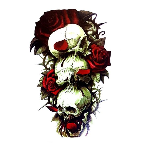 S.A.V.I Temporary Tattoo For Girls Men Women 3D Skulls & Roses Sticker Size 21x15CM - 1PC.