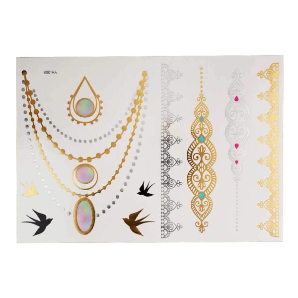 S.A.V.I 3D Temporary Tattoo Golden and Silver Metallic Sticker Bow Flower Hearts Design Size 21x15cm - 1pc. (5), Gold, 2 g