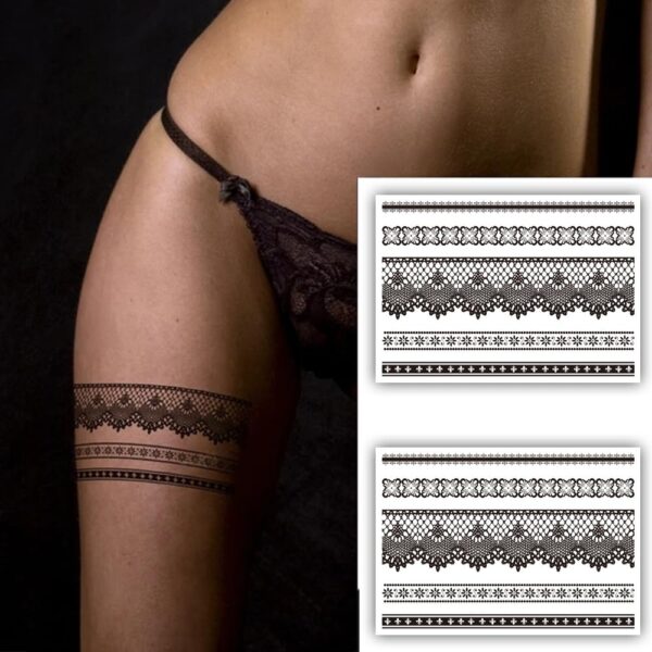 S.A.V.I 2 Sheets - Temporary Tattoo Stickers - Black Lace, Star, Floral, Snowflake Designs for Girls & Women, 21x15 cm