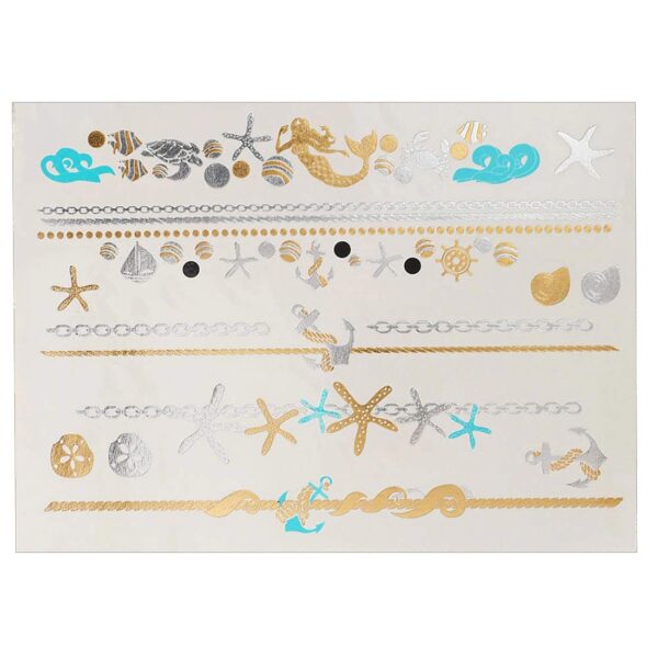 S.A.V.I 3D Temporary Tattoo Golden and Silver Metallic Sticker Wrist Arm Peacock Feathers Design Size 21x15cm - 1pc. (53-1), Gold, 2 g