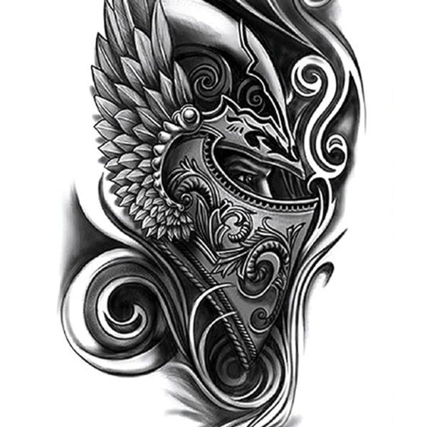 S.A.V.I Temporary Tattoo Stickers, Masked Man Armor Helmet Tattoo Pattern For Men, Women, Tattoo For Hand Arm, Size 21x11cm - 1Pc.