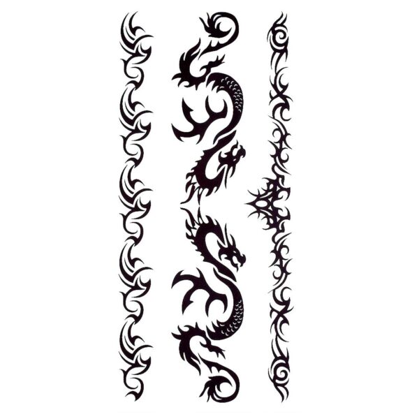 S.A.V.I 3D Temporary Tattoo Sticker Beautiful Black Color Tribal Totem Dragon Popular Design Size 19x9 CM - 1PC.