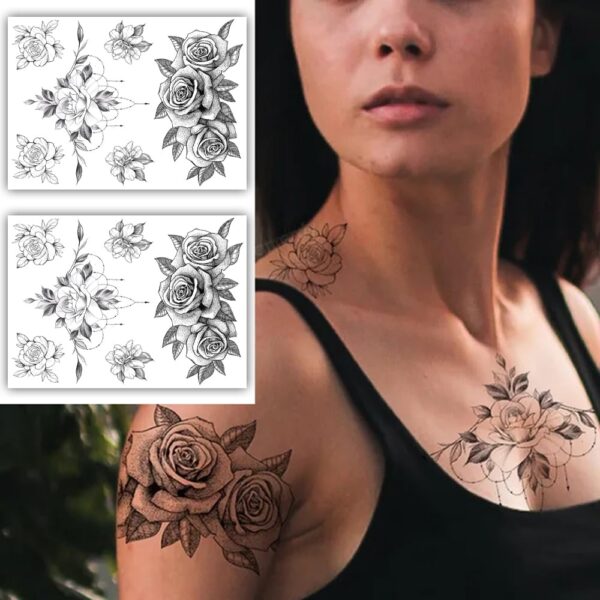 S.A.V.I 2PCS, Realistic Rose Temporary Tattoos for Men & Women, 22x15cm, Detailed Illustrations, Waterproof