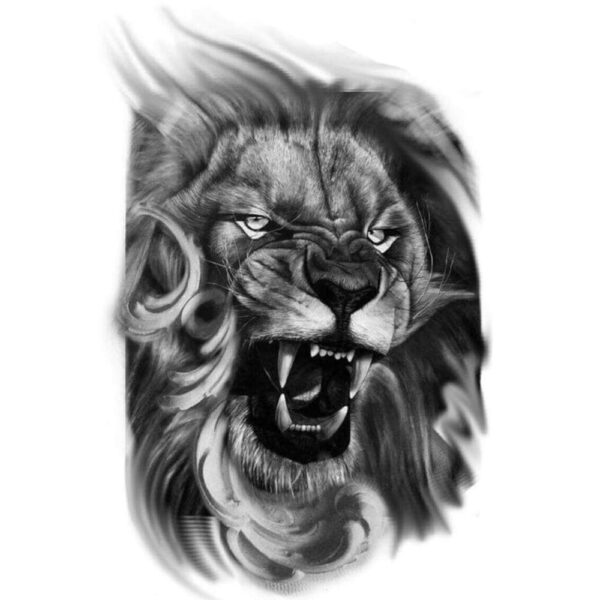 S.A.V.I 3D Temporary Tattoo Angry Roaring Lion Big Face Design Size 21x15CM - 1PC.