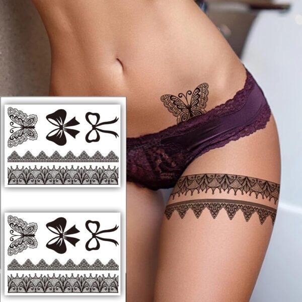 S.A.V.I 2 Sheets Temporary Tattoo Stickers - Black Henna Mehndi, Butterfly & Lace Patterns, 21x15 cm for Women & Girls