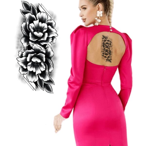 S.A.V.I Temporary Tattoo Stickers for Women, 2 Big Flowers, Black Color Fake Tattoos For Girls, Size -21x10CM