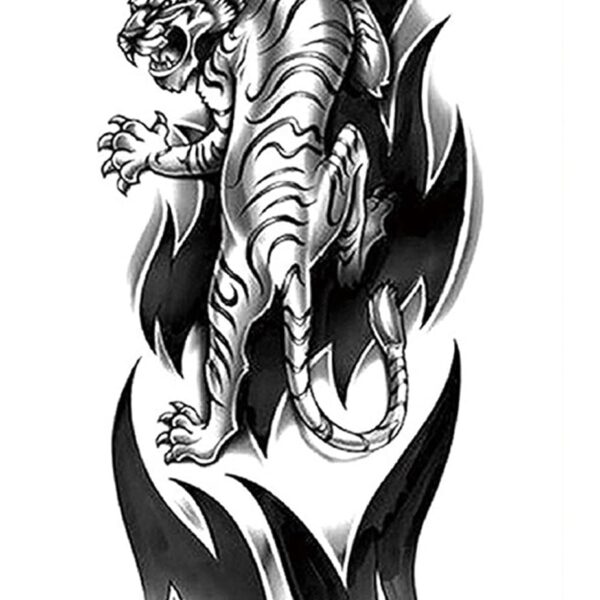 S.A.V.I Temporary Tattoo Stickers, Black Angry Roaring Tiger Pattern For Men, Women, Tattoo For Hand Arm, Size 21x11cm - 1Pc.