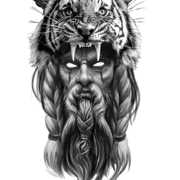 S.A.V.I Temporary Tattoo Stickers, Maneater Tiger Old Man Head Tattoo Pattern For Men, Women, Tattoo For Hand Arm, Size 21x11cm - 1Pc.